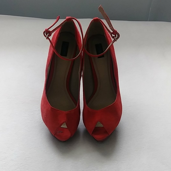 ZARA red suede peep toe Heels - Picture 7 of 11